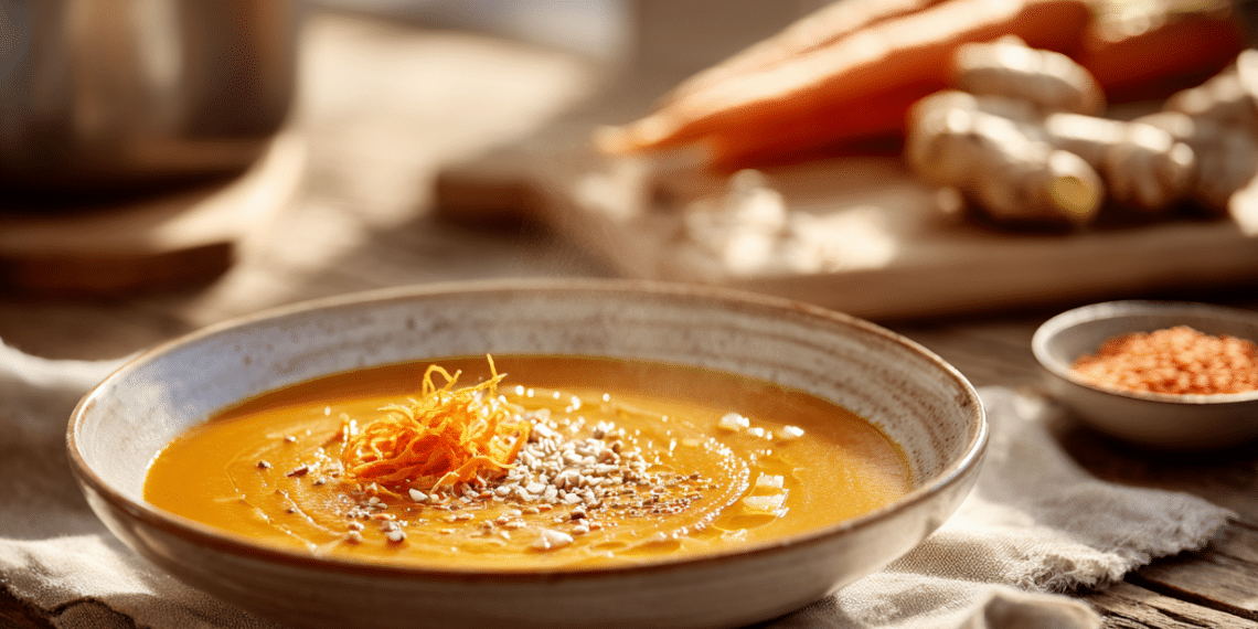 Creamy Carrot Ginger Soup With Lentils (30 Minutes)