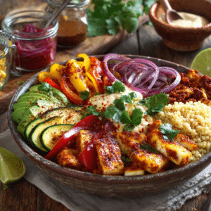Mexican Chicken And Halloumi Burrito Bowl