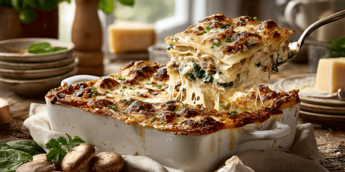 Chicken Alfredo Lasagna (Creamy White Sauce) - Thefoodiebunch Chicken Alfredo Lasagna