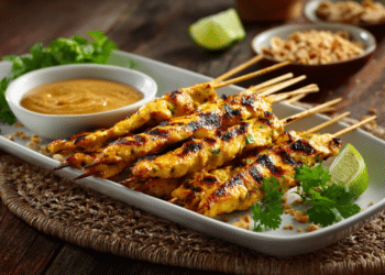 Grilled Chicken Satay With Peanut Dipping Sauce