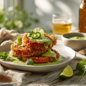 Crispy Baked Tomatoes With Avocado Jalapeño Sauce