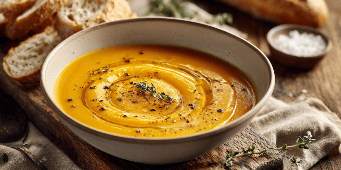 Roasted Pumpkin Soup With Homemade French Bread - Thefoodiebunch Roasted Pumpkin Soup With Homemade French Bread