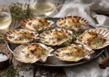Baked Scallops With Mushrooms And Béchamel Sauce