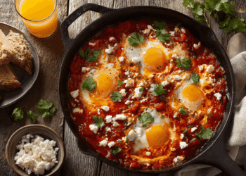 Traditional Shakshuka Eggs Poached In Spiced Tomato Sauce