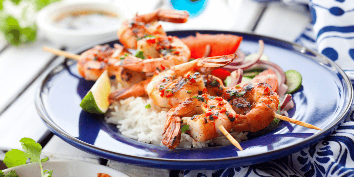 Grilled Shrimp Skewers With Coconut Rice