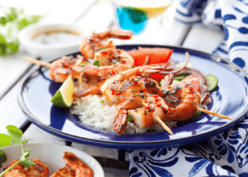 Grilled Shrimp Skewers With Coconut Rice