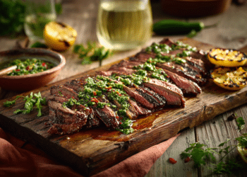 Grilled Flank Steak With Chimichurri &Amp; Charred Lemon