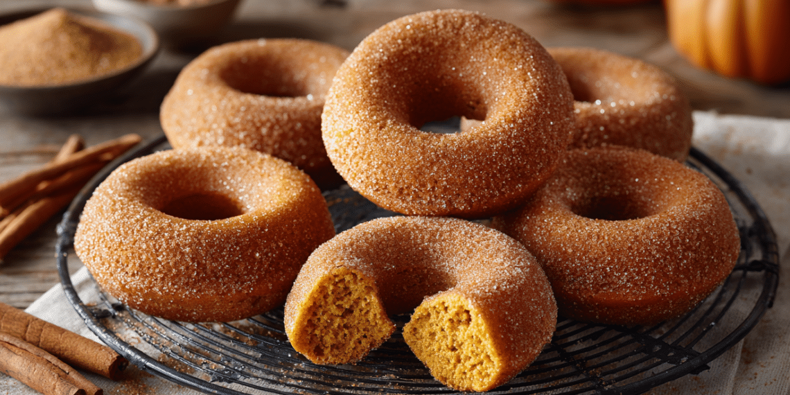 Pumpkin Doughnuts With Cinnamon Sugar Coating