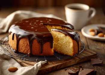 Sweet Kahlua Almond Cake With Chocolate Glaze