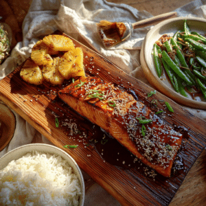 Asian Honey-Glazed Salmon On Cedar Plank - Thefoodiebunch