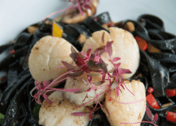Appetizing Squid Ink Pasta With Bay Scallops Recipe
