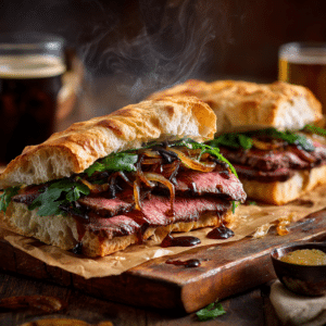 Dripping Steak Sandwich With Caramelised Onions