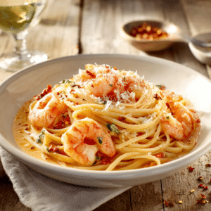 Creamy Shrimp Linguine With Pesto Gouda Cheese - Thefoodiebunch Creamy Shrimp Linguine With Pesto Gouda Cheese