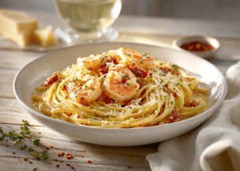 Creamy Shrimp Linguine With Pesto Gouda Cheese