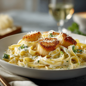 Creamy Fettuccine With Seared Scallops