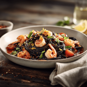 Squid Ink Pasta With Shrimp And Bay Scallops