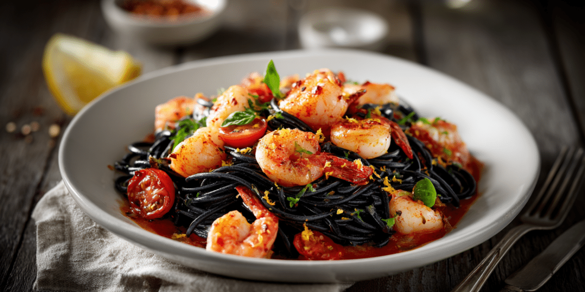 Squid Ink Pasta With Shrimp And Bay Scallops