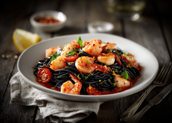 Squid Ink Pasta With Shrimp And Bay Scallops
