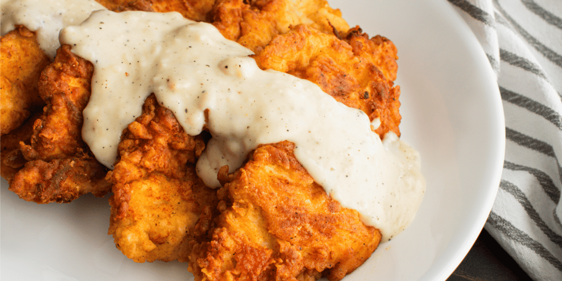 Crunchiest Chicken Tenders With Caramelized Onion Gravy