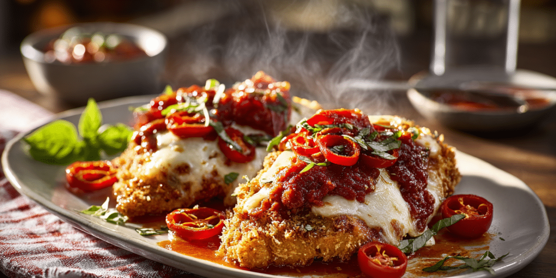 Chicken Parmesan With Hot Peppers (Crispy &Amp; Spicy) - Thefoodiebunch Chicken Parmesan With Hot Peppers (Crispy &Amp; Spicy)