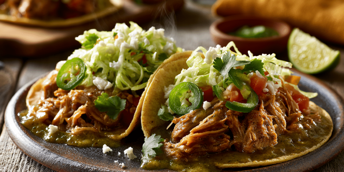 Slow Cooker Pulled Pork Tacos With Green Chile Gravy - Thefoodiebunch Slow Cooker Pulled Pork Tacos With Green Chile Gravy
