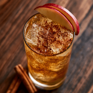 Spiced Apple Rum Cocktail - Thefoodiebunch Spiced Apple Rum Cocktail In A Highball Glass With Ice, Apple Fan Garnish, And Cinnamon On Dark Walnut Wood