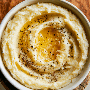 Super Creamy Mashed Potatoes - Thefoodiebunch Creamy Mashed Potatoes Topped With Melted Butter, Black Pepper, And Grated Pecorino Romano In A White Bowl
