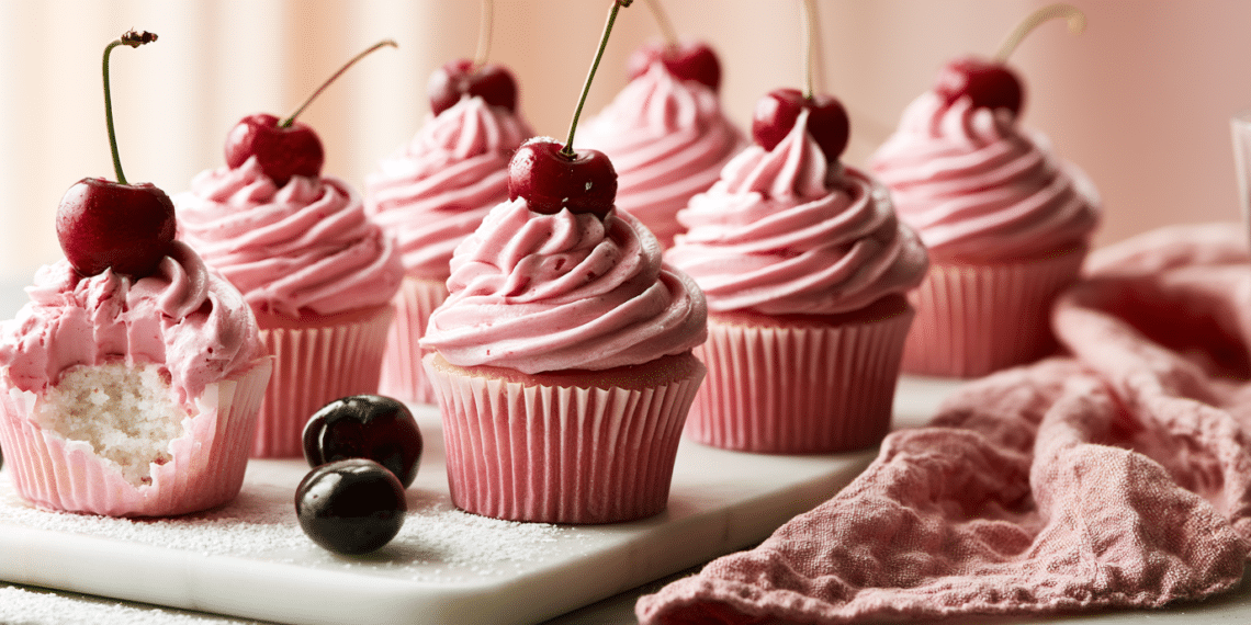 White Claw Black Cherry Cupcakes Delight - Thefoodiebunch Pink-Swirled Buttercream Cupcakes Topped With Fresh Black Cherries On A White Marble Board