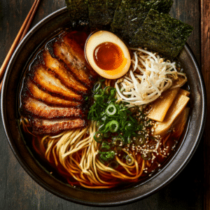 Homemade Savoury Shoyu Ramen Recipe - Thefoodiebunch Broth Ingredients 1 Tablespoon Neutral Oil Vegetable Or Canola, For Sautéing Aromatics 1 Medium Onion Sliced 4 Cloves Garlic Minced 1 Fresh Ginger 2-Inch / 5Cm Piece, About 1 Oz / 30G, Peeled And Sliced 4 Cups Chicken Broth 960Ml 2 Cups Water 480Ml ¼ Cup Soy Sauce 60Ml 1 Tablespoon Mirin 1 Tablespoon Sake Topping Ingredients 2 Packs Ramen Noodles Fresh Or Dried, About 7 Oz / 200G Total ½ Lb Pork Belly 225G, Sliced Into 1/4-Inch / 6Mm Strips 2 Eggs Soft-Boiled 2 Green Onions Sliced ½ Cup Bamboo Shoots 75G, Drained ½ Cup Bean Sprouts 50G 2 Sheets Nori Cut In Half 2 Tablespoons Sesame Seeds Salt To Taste Ground Black Pepper To Taste