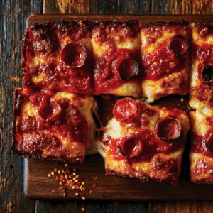 Detroit-Style Pepperoni Pizza (Crispy Cheese Edges)