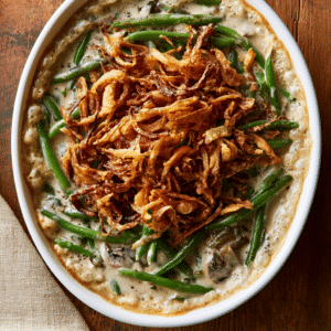 Creamy Green Bean Casserole With Crispy Onion Topping - Thefoodiebunch Green Bean Casserole With Crispy Onions (From Scratch)