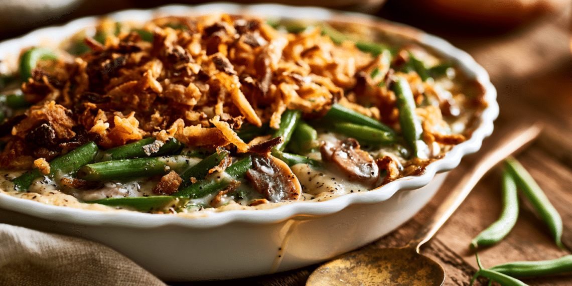 Creamy Green Bean Casserole With Crispy Onion Topping - Thefoodiebunch Green Bean Casserole With Crispy Onions (From Scratch)