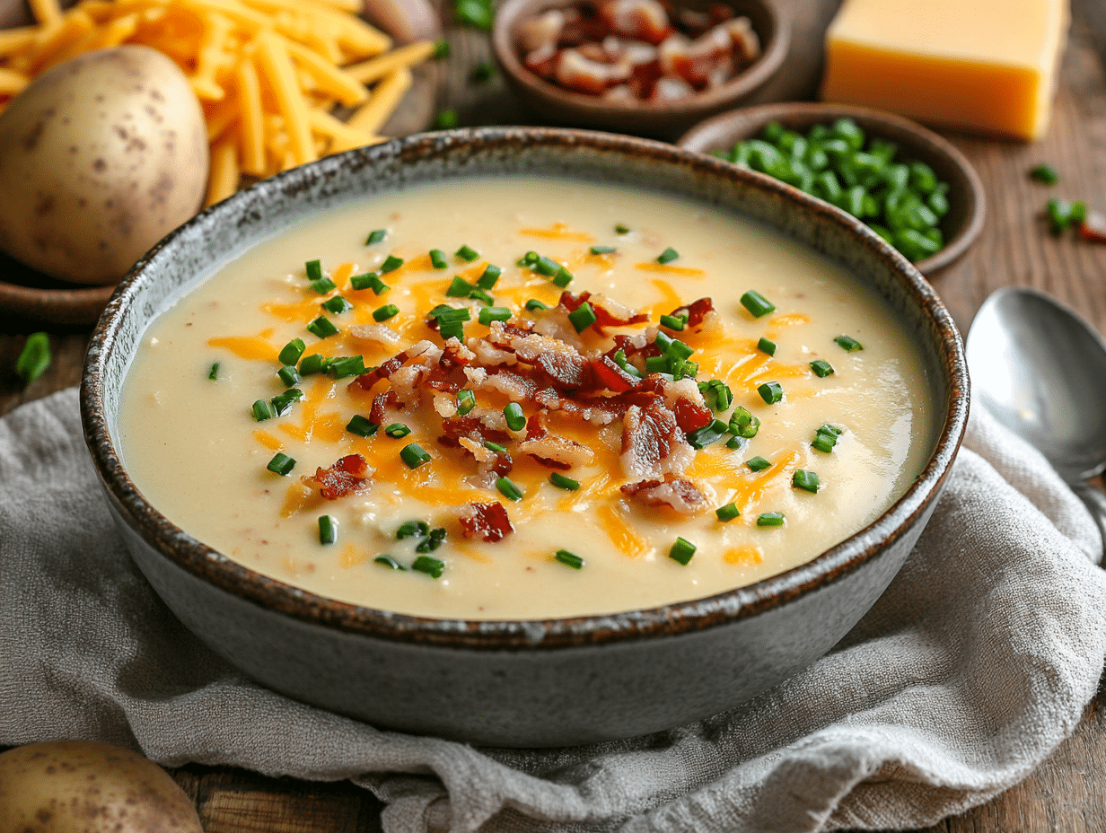 Creamy Loaded Potato Soup With Crispy Bacon And Cheddar, image size:1232x928