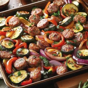 One-Pan Mediterranean Sausage And Veggie Roast - Thefoodiebunch