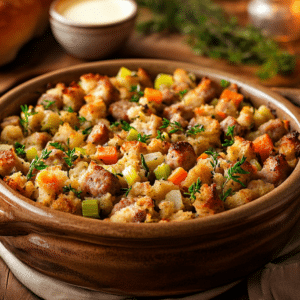 Savory Sausage Herb Stuffing: A Thanksgiving Culinary Journey - Thefoodiebunch Savory Sausage Herb Stuffing