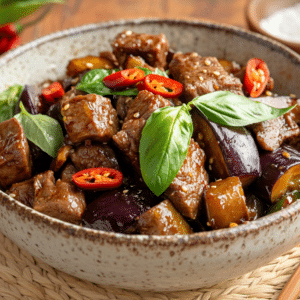 Basil Beef And Eggplant Stir Fry