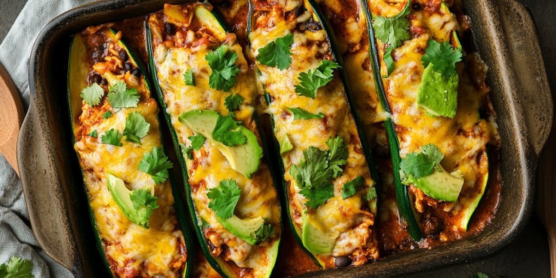 Chicken Enchilada Zucchini Boats