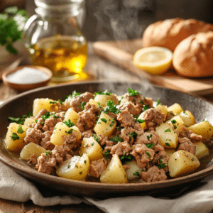Rustic Pork And Potato Skillet A European Comfort Meal - Thefoodiebunch Savory Pork Mince And Herbed Potatoes