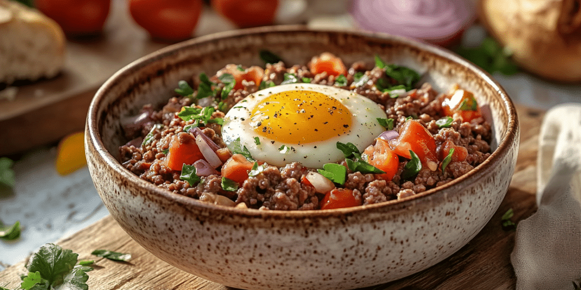Ground Beef And Eggs With Herbed Salsa