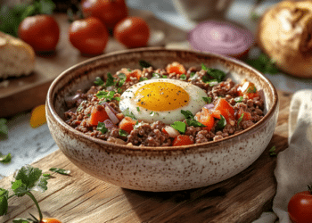 Ground Beef And Eggs With Herbed Salsa