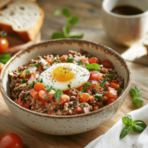 Ground Beef And Eggs With Herbed Salsa
