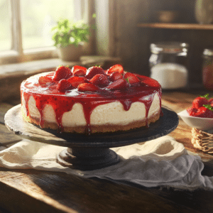 Decadent New York Cheesecake With Fresh Strawberry Sauce - Thefoodiebunch Decadent New York Cheesecake With Fresh Strawberry Sauce