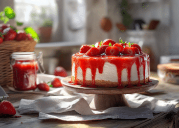 Decadent New York Cheesecake With Fresh Strawberry Sauce