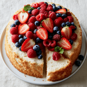 Heavenly Angel Food Cake Bursting With Summer Berries - Thefoodiebunch Classic Angel Food Cake With Fresh Berries