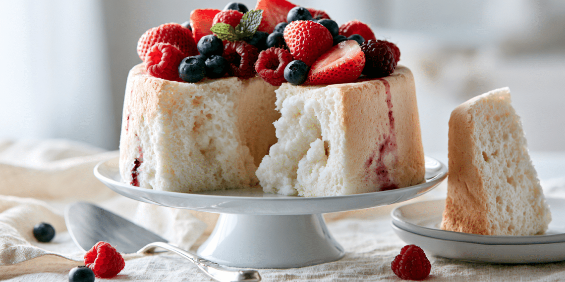 Heavenly Angel Food Cake Bursting With Summer Berries - Thefoodiebunch Classic Angel Food Cake With Fresh Berries