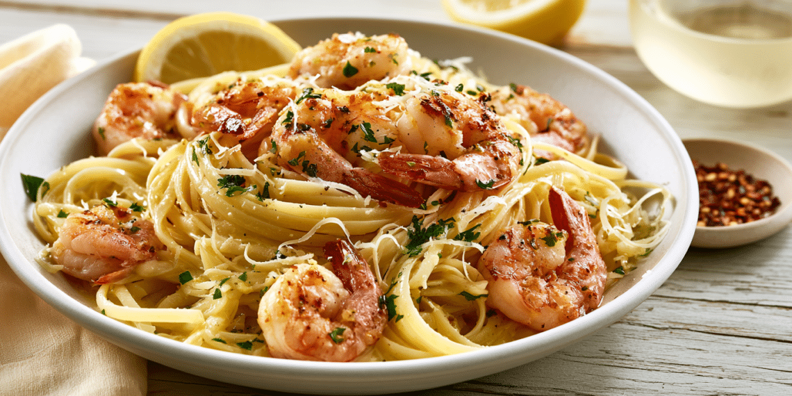 Garlic Parmesan Shrimp Scampi With Linguine