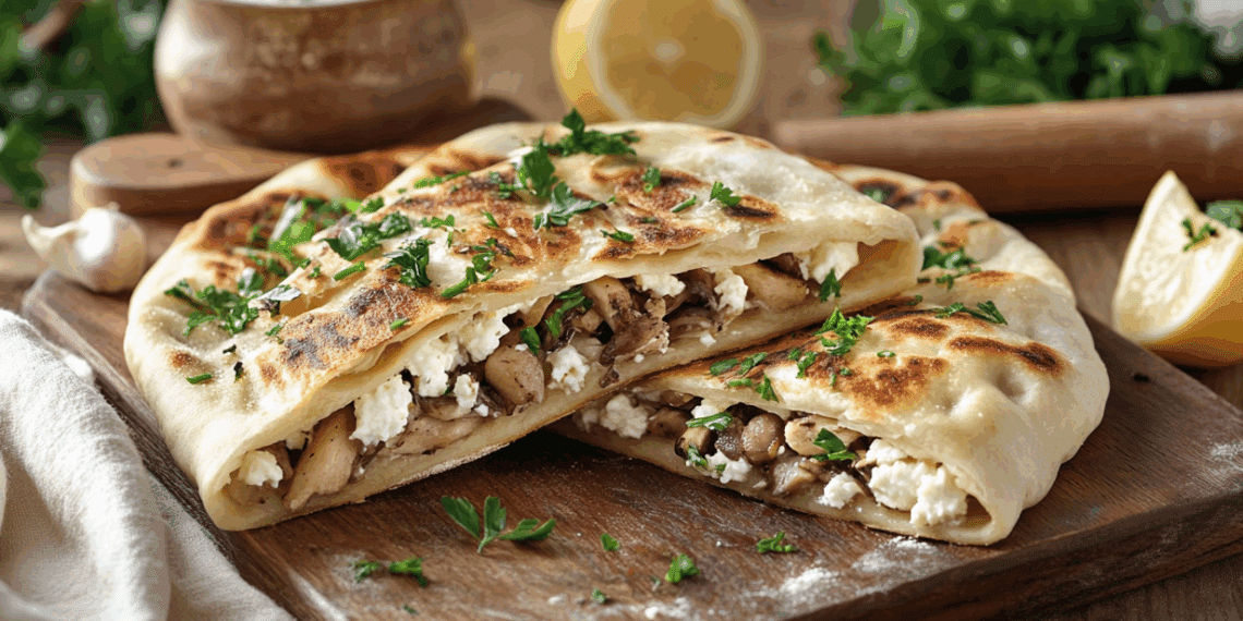 Delicious Chicken And Mushroom Gozleme Turkish Flatbread