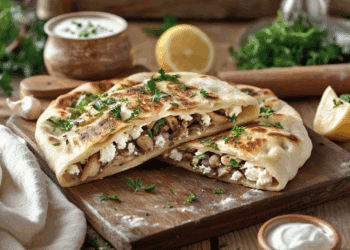 Delicious Chicken And Mushroom Gozleme Turkish Flatbread