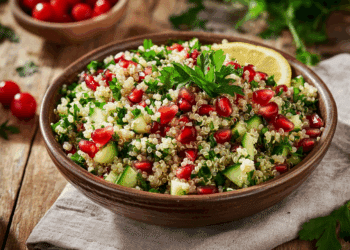 Fresh Mediterranean Quinoa Tabbouleh With Pomegranate Seeds