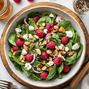 Fresh Raspberry Spinach Salad With Honey Vinaigrette Delight - Thefoodiebunch